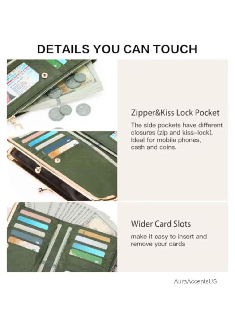 Women's Kiss Lock Bifold Wallet PU Leather Card Holder Clutch Purse